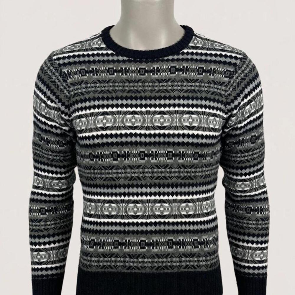 Carbon Fair Isle Sweater Mens Small Black Gray White Nordic Geometric Pullover